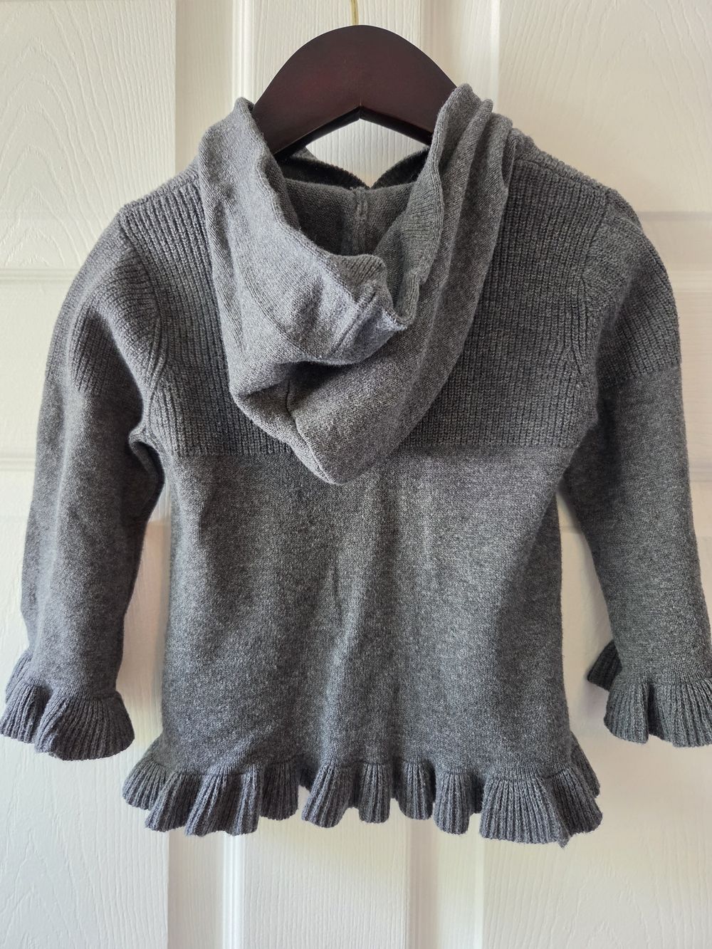 HABITUAL Girls Charcoal Hooded Ruffle-Trim Knit Sweater 24M